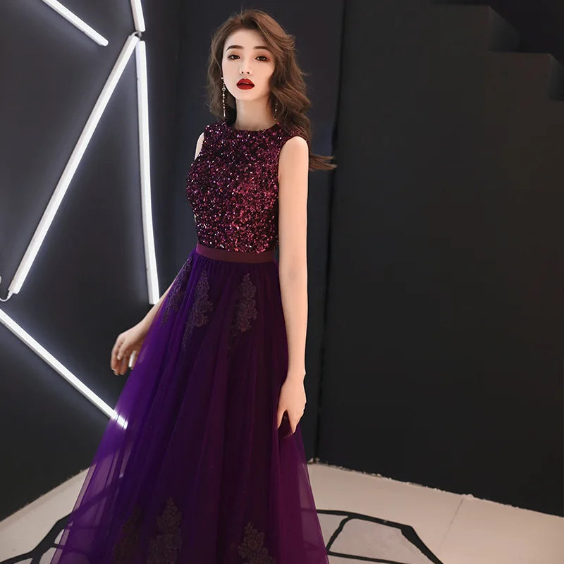 Luxury dark purple Fashion lady girl lady women prom performance bridesmaid dress princess party gown