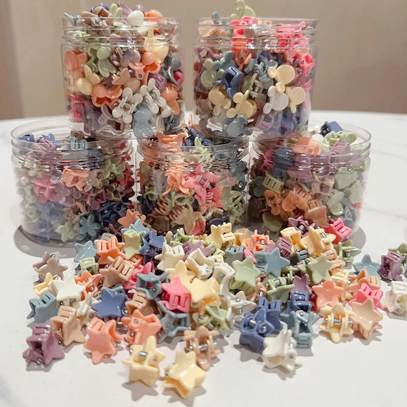 100Pcs Cute Flower Star Hair Claws Styling Hair Braid Hairpins Kids  Colorful Small Girls Hair Clips Hair Accessories Headwear