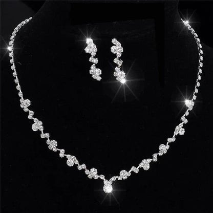 2Pcs/lot Simple Fashion Geometric Zircon Necklace Earrings Kit For Women Wedding Bride Jewelry Set Accessories Gift