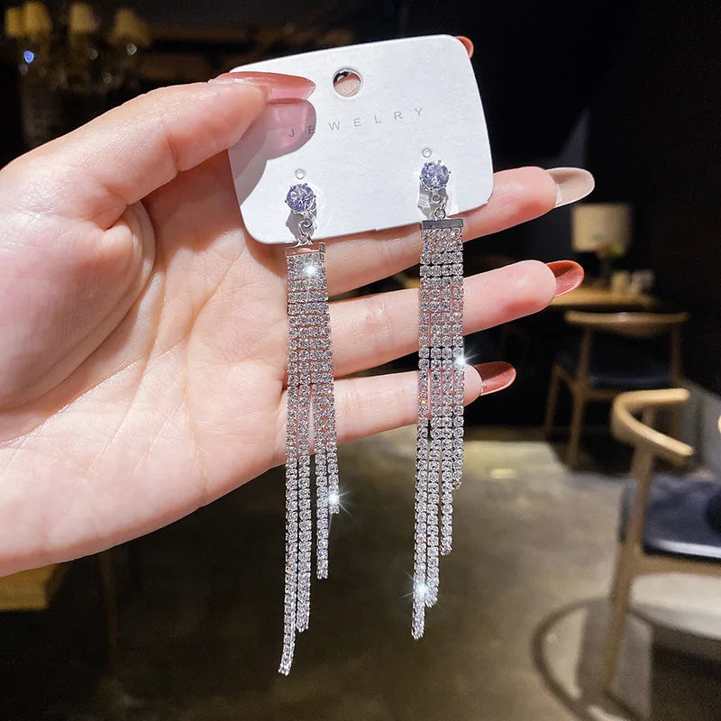 2023 New Fashion Trend Unique Design Delicate Elegant Green Zircon Tassel Earrings Women High Jewelry Wedding Party Gifts