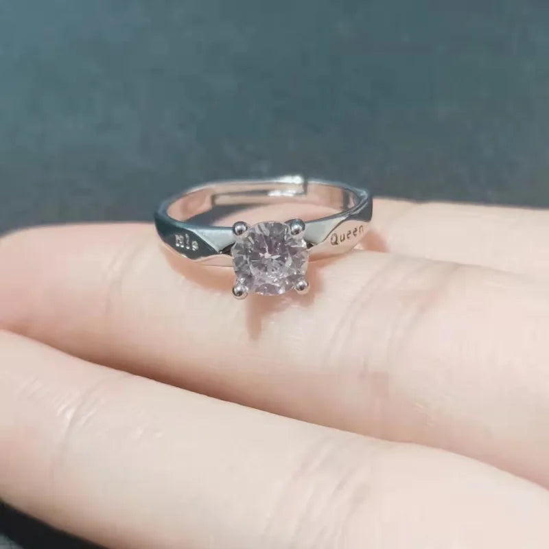 High Quality Adjustable Trendy Couple Wedding Rings for Women &Men Lovers Simple Cubic Zirconia Silver Color Fashion Jewelry