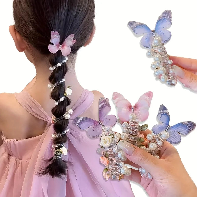 Sweet Butterfly Rose Phone Line Hair Hoop Children's Phone Line Braided Hair Rope Girls' Hair Tie Headwear