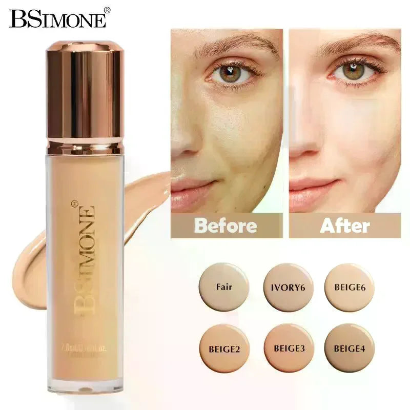 BSIMONE Face Liquid Foundation Base Full Coverage Oil-Control Long Wear Smooth Lightweight Natural Cover Waterproof Matte