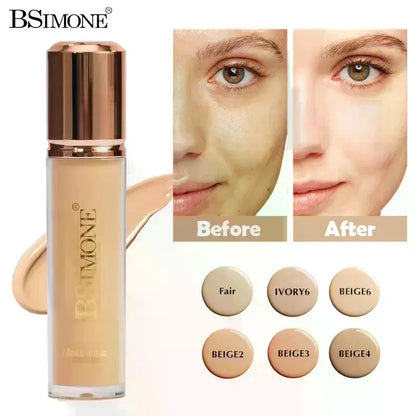 BSIMONE Face Liquid Foundation Base Full Coverage Oil-Control Long Wear Smooth Lightweight Natural Cover Waterproof Matte
