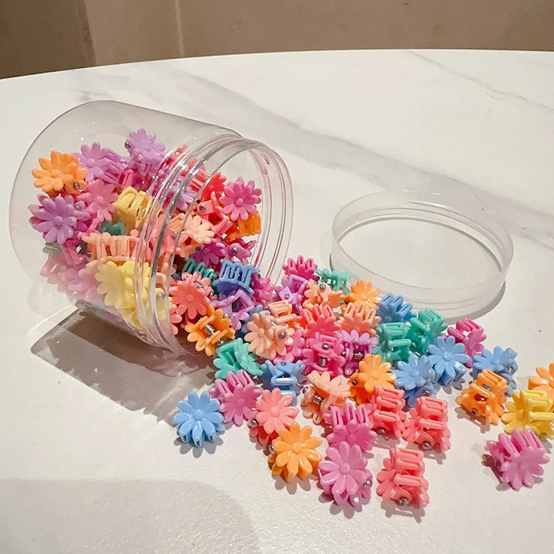 100Pcs Cute Flower Star Hair Claws Styling Hair Braid Hairpins Kids  Colorful Small Girls Hair Clips Hair Accessories Headwear