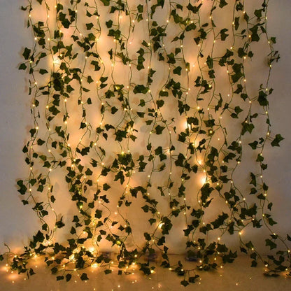 LED String Lights for Home Wedding Hanging Garland Artificial Plants Decor 2/5/10M Silk Leaves Fake Creeper Green Leaf Ivy Vine