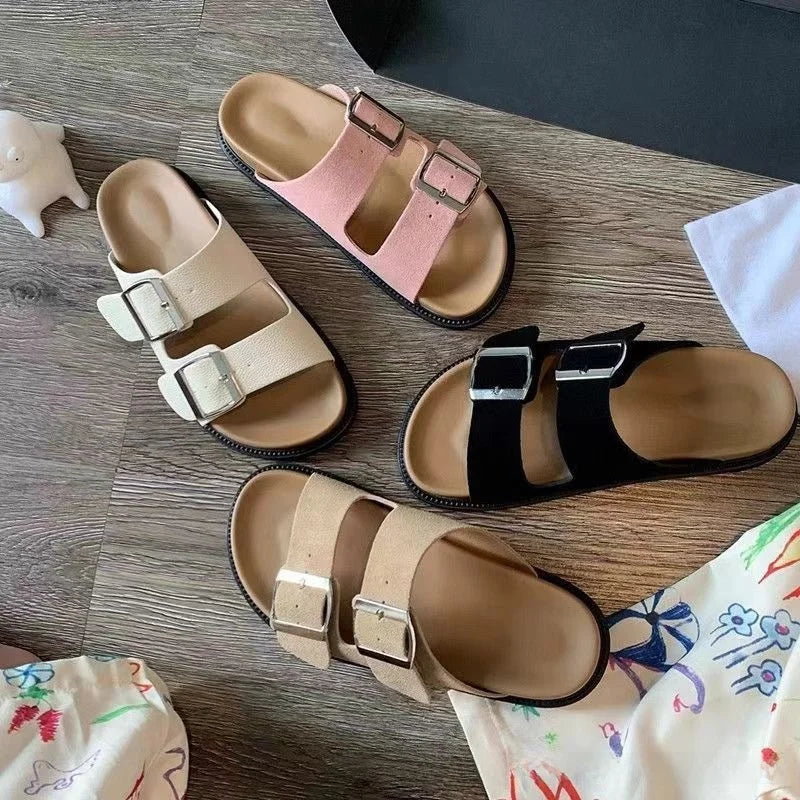Thick Heel Sandals Women's Belt Buckle New French Style Outdoor Spring Summer Fashion Casual Korean Version Beach Slippers