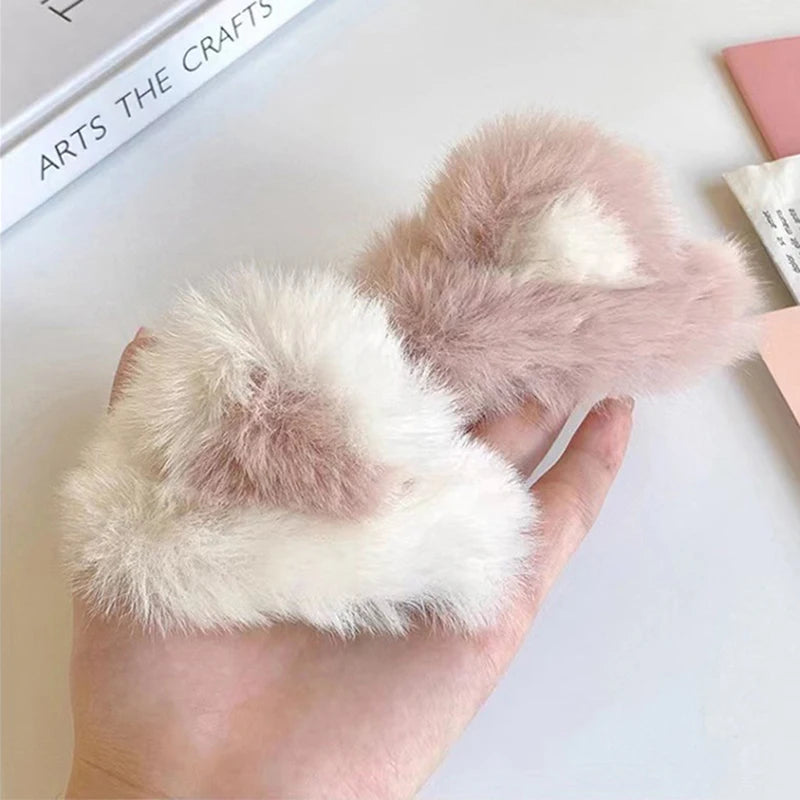 Girls Cartoon Fluffy Hairpin Ladies Sweet Style Cat Ear Shape Side/Top Bangs Clip Female Cute Hair Accessories