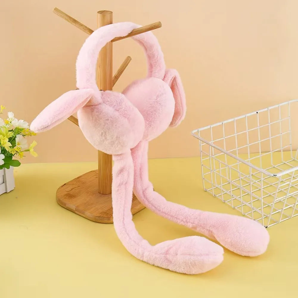 Creative Rabbit Ear Muffs Soft Moving Jumping Ears Winter Warm Earmuffs Ear Warmer for Women Girls