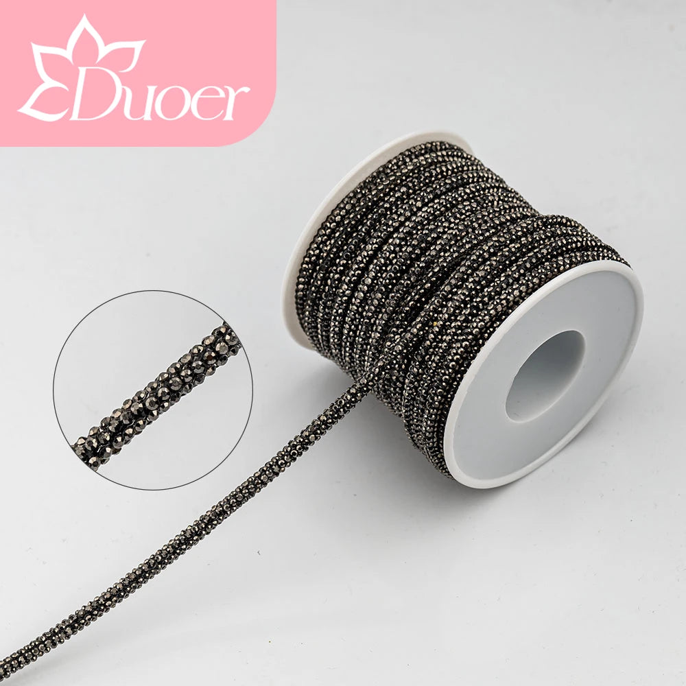 DUOER 3mm 5/10 Yards Glass Rhinestones Rope Tube GlitterDiamond Cord Soft Shoelace Drawstring Trimming For DIY Hoodies Trouser