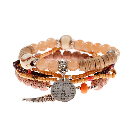 3pcs Boho Bohemian Pink Butterfly Pendant Charm Beads Bracelets Set For Women Stone Wristband Bracelet Bangles Pulseras Feminina