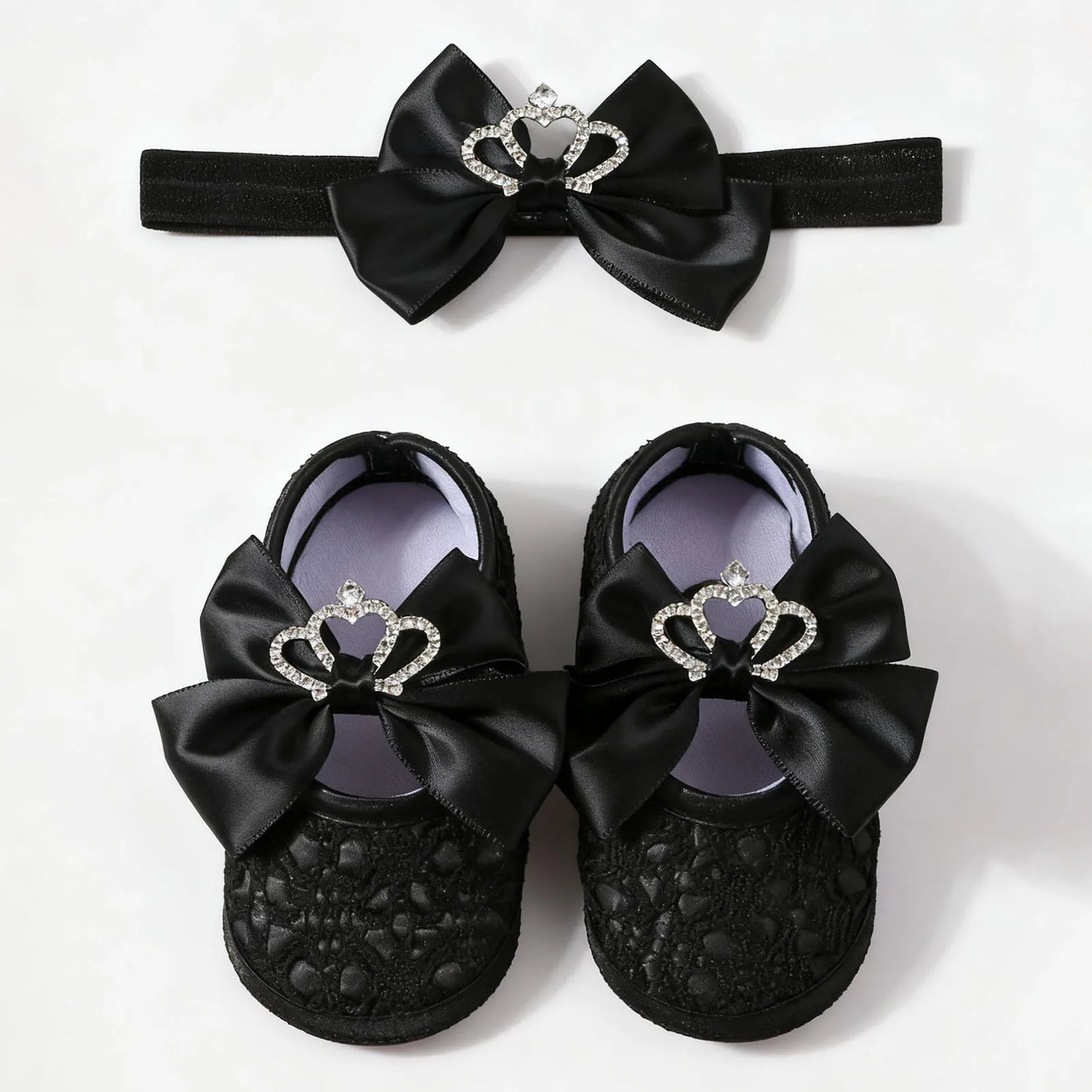 0-12months Baby Girls Princess Shoes Set Crown Bow Decor Lace Shoes for infant girls Soft Non-slip Bottom First Walking Shoes