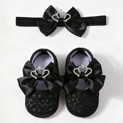 0-12months Baby Girls Princess Shoes Set Crown Bow Decor Lace Shoes for infant girls Soft Non-slip Bottom First Walking Shoes