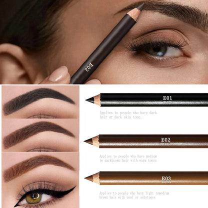 3 Colors Wooden Eyebrow Pencil & Eyeliner Waterproof Smudge Proof Hard Tip Makeup Pencil for Brows Enhancers Eyes Natural Look
