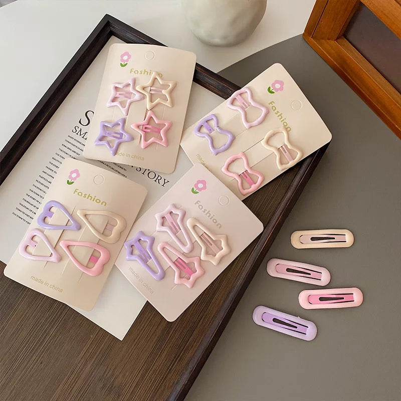4Pcs/set Cute Colorful Geometric Metal Hair Clips Girls Bangs Hair Ornament Hairpins Barrettes Kids Fashion Hair Accessories