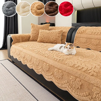 1PC-Modern plush sofa cushion, autumn and winter thick warm sofa cover, simple and high-end cushion, non slip cover cloth