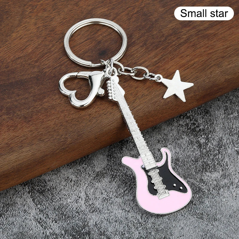 1Piece Y2K Guitar Cat Key Chain For Men Women Pentagram Bow Pendant Fashion Rock Punk Bag Accessories Gift