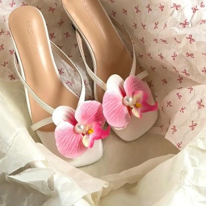 1 Pair Simulation Coloful Thai Fairy Butterfly Flower Shoe Buckles Personalized Design Phalaenopsis Shoe Flower Sandals