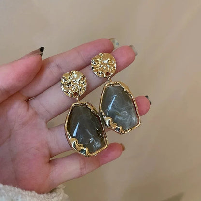 Fashion Vintage Resin Geometric Drop Earrings for Women Charms Elegant Irregular Blue Pendant Earrings Jewelry Party Gifts