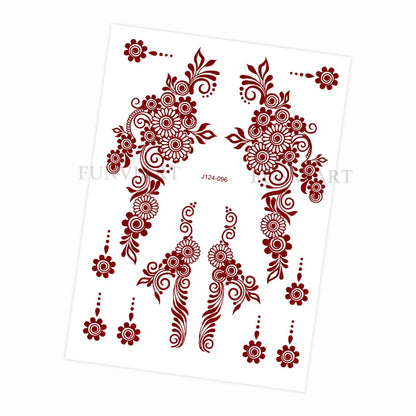 Waterproof Henna Tattoo Stickers for Women Flower Instant Fake Tattoo for Hand Temporary Tattoos for Wedding Party Festival
