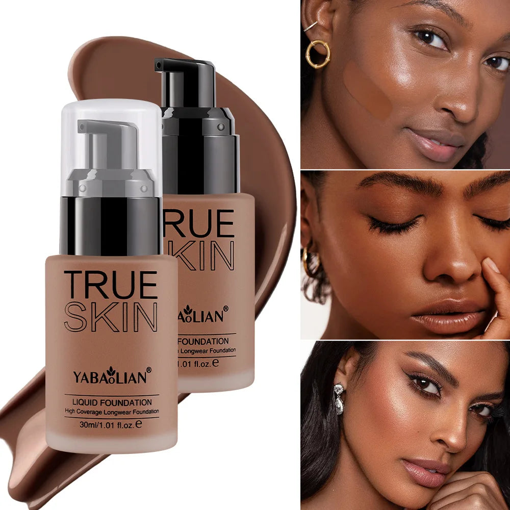 Full Coverage Foundation Deep Brown 30ml Water Based Liquid Makeup Sweatproof Transfer Resistant For A Complexion