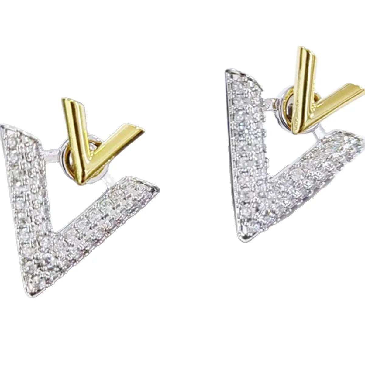 925 Silver Needle Korean Fashion Double V Crystal Earrings For Women Jewelry 2026 Trending Luxury Women's Earrings Behind Ear