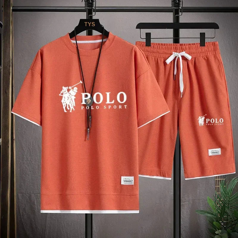 2026 Men's Short-sleeved T-shirt + Sports Shorts Two-piece Summer Fashion Breathable Fitness Casual Jogging Set Short Sleeve Two
