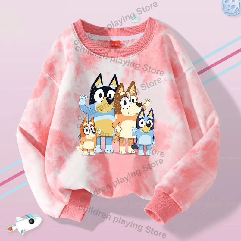 Blueyi Series Kid Pullover Sweatshirts Trendy Long Sleeves Top Bingo Autumn Winter Cartoon Child Clothes Birthday Christmas Gift