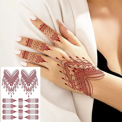 Waterproof Henna Tattoo Stickers for Women Flower Instant Fake Tattoo for Hand Temporary Tattoos for Wedding Party Festival