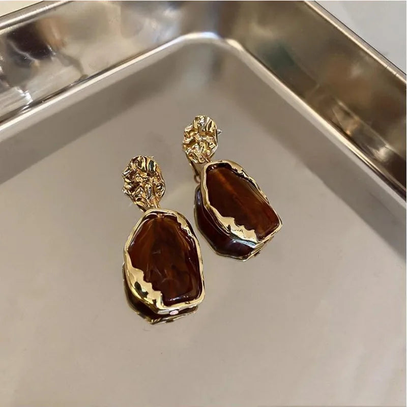 Fashion Vintage Resin Geometric Drop Earrings for Women Charms Elegant Irregular Blue Pendant Earrings Jewelry Party Gifts
