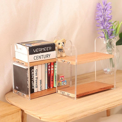 1:12 Dollhouse Miniature Wooden Showcase Desktop Storage Rack Bookshelf Display Shelf Mini Furniture Model DIY Dollhouse Decor
