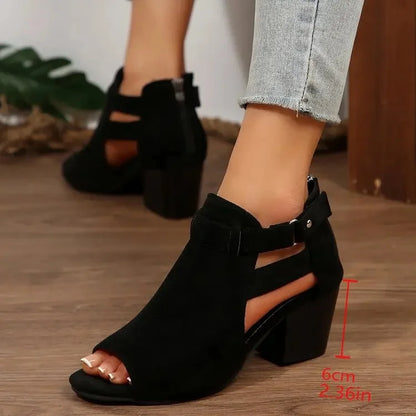 Jutty New Embroidered Rivet Large Size Thick Heel Women's Sandals High Heel Sandals Women round Toe Other Types of Heels