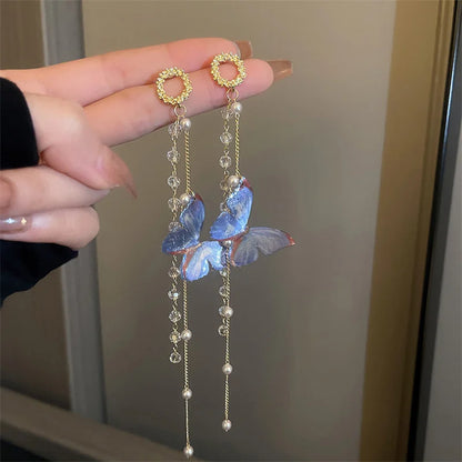 1Pair Korean Style Long Imitation Pearl Tassel Dangle Earrings For Women Trendy Full Crystal Fringe Drop Earring Vintage Jewelry