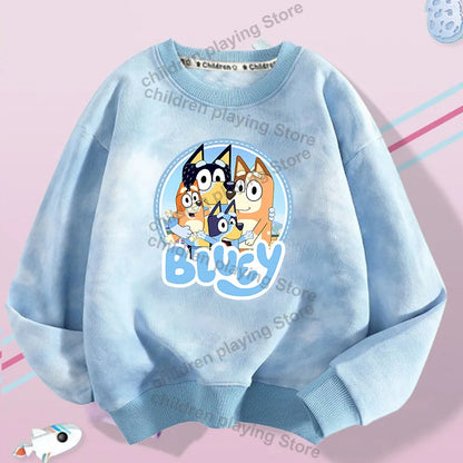 Blueyi Series Kid Pullover Sweatshirts Trendy Long Sleeves Top Bingo Autumn Winter Cartoon Child Clothes Birthday Christmas Gift
