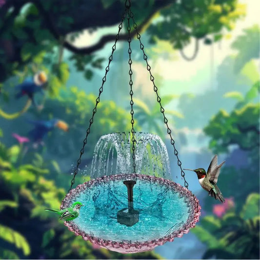 Hangable Bird Feeder Bird Bath With Solar Powered Water Fountain Garden Decoration For Nature Lovers Deck Backyard