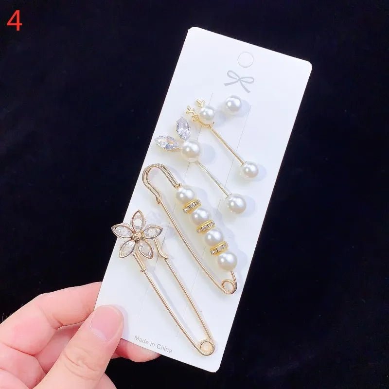 6Pcs Brooch Set Big Beads Fashion Clothing Brooches for Women Pearl Lapel Pin Sweater Dress Brooch Pins Badge Buckle Accessories