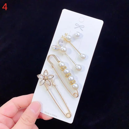 6Pcs Brooch Set Big Beads Fashion Clothing Brooches for Women Pearl Lapel Pin Sweater Dress Brooch Pins Badge Buckle Accessories
