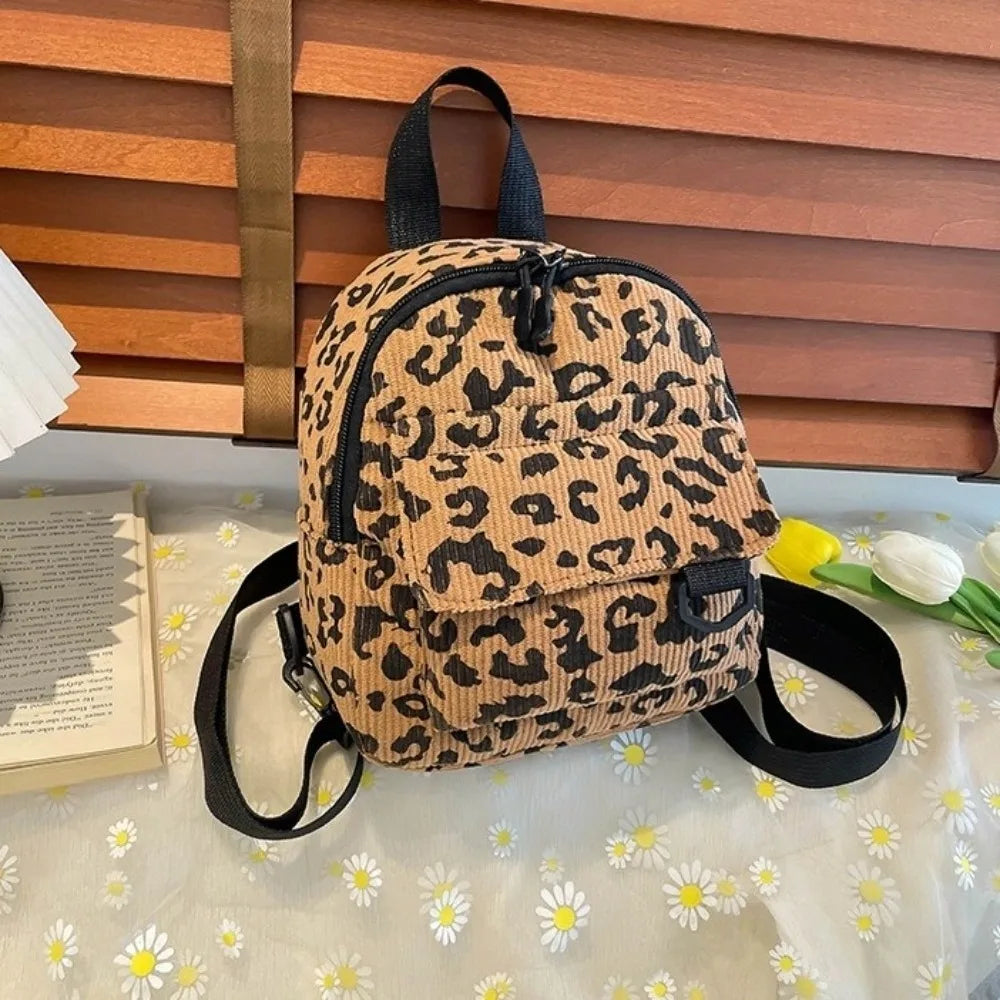 Fashion Vintage Leopard Print Mini Rucksack Bag Large Capacity Travel Backpack Women's Shoulder Bag Lightweight Square Bag