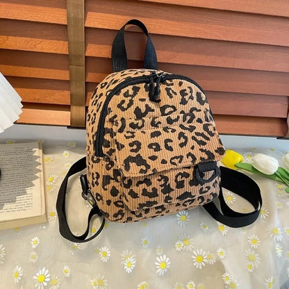Fashion Vintage Leopard Print Mini Rucksack Bag Large Capacity Travel Backpack Women's Shoulder Bag Lightweight Square Bag