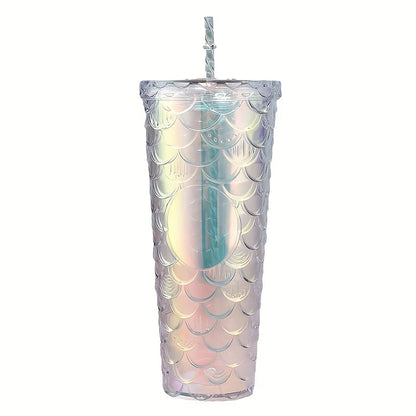 LUSQI 710ml Water Bottles With Straw Large Capacity Reusable - Creative Fish Scale Devise Plastic Drinking Cup