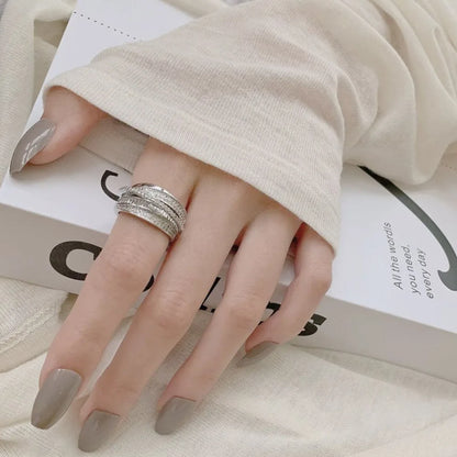 New Trendy Luxury Geometry Shiny Zircon Multi-layered Finger Gold Color Stainless Steel Couple Ring for Women Men Jewelry Gift