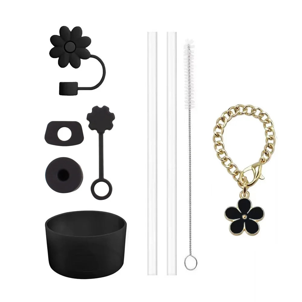 Cup Accessories for Stanley Cup Set of 9 Straw and Brush and 1 Flower Charm Chain 3 Spill Proof Stopper Flowers Straw Cover Boot