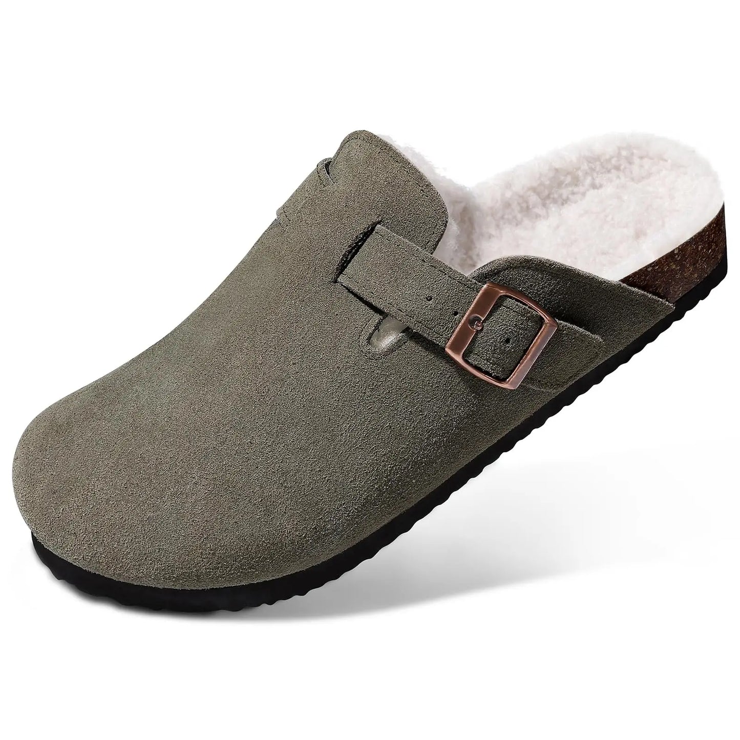 Asgard Women's Fuzzy Clogs Slippers Indoor Warm Plush Fur Cork Footbed Clogs Slippers Winter Lady House Flats Cotton Slippers