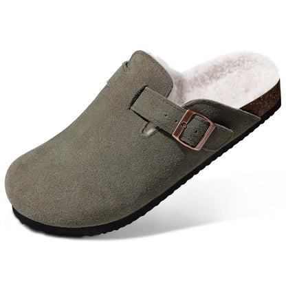 Asgard Women's Fuzzy Clogs Slippers Indoor Warm Plush Fur Cork Footbed Clogs Slippers Winter Lady House Flats Cotton Slippers