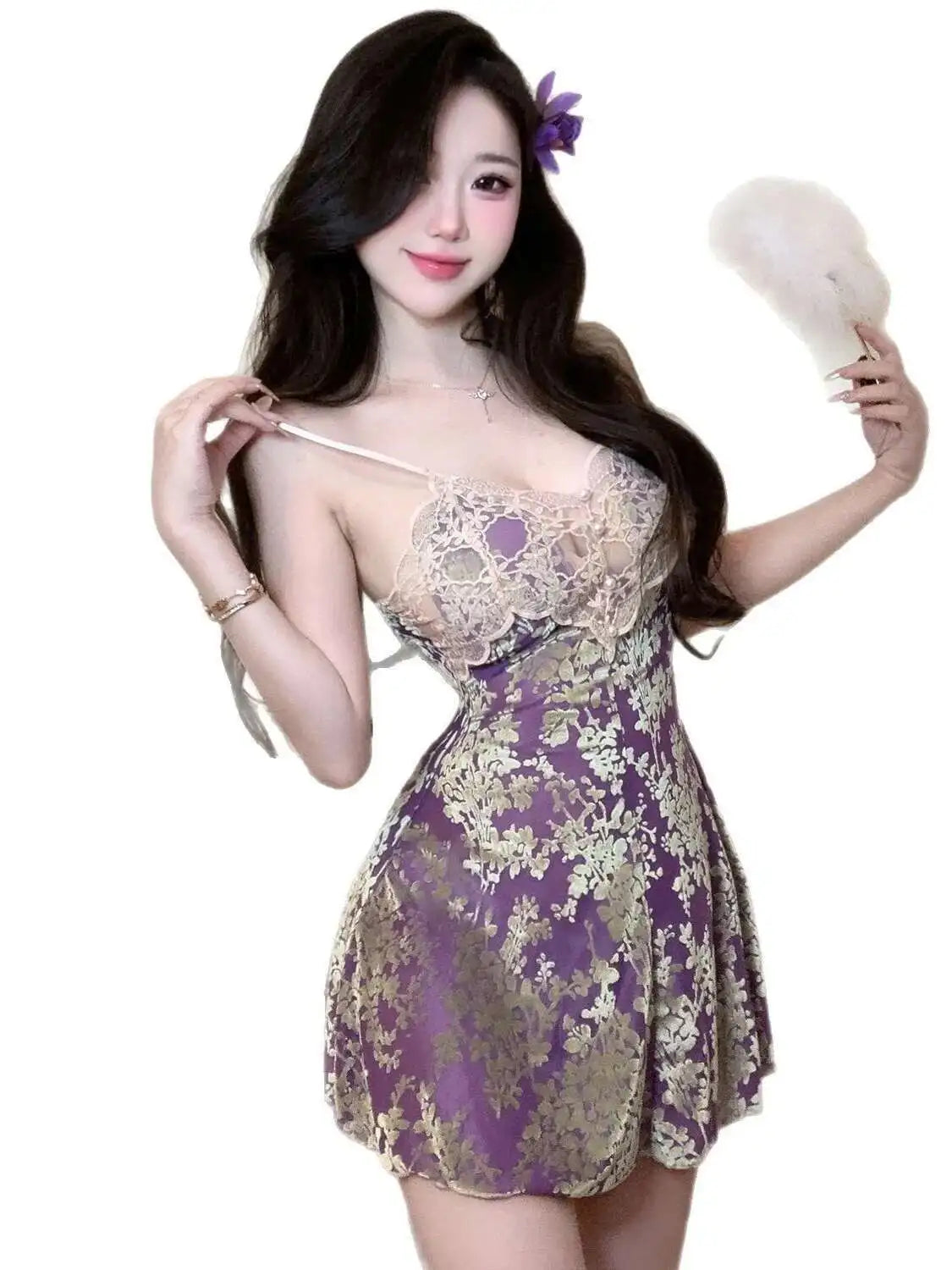 Luxury Camisole Nightgown Summer Women's Style Flower French Chest Cushion Pure Desire Lace Sexy Pajamas Dress Elegant ERQ8