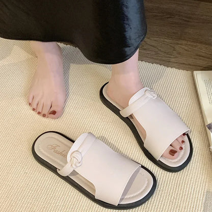 Women's Summer Outdoor Soft Bottom Flat Sandals Anti-Slip PVC Material Home Use Fashionable Slippers Korean Style Student Sandal