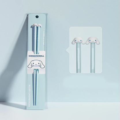 Hello Kitty Melody Cinnamoroll Alloy Chopsticks Non-Slip Couple Cartoon Design Household Set Chopsticks Children Gifts