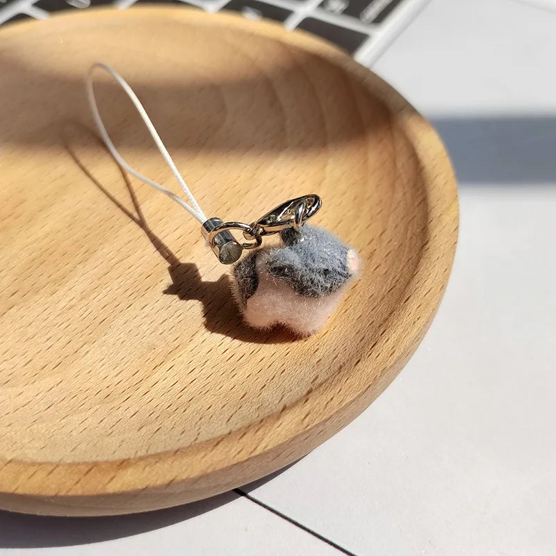 Cute Plush 3D Cat Keychain Creative Flocking Animal Pendant Bag Phone Lanyard Hanging Keycord Charm Keychain DIY Accessories