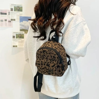Fashion Vintage Leopard Print Mini Rucksack Bag Large Capacity Travel Backpack Women's Shoulder Bag Lightweight Square Bag