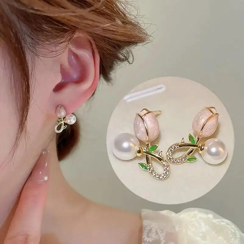 925 Silver Needle Korean Fashion Crystal Flower Earrings For Women Jewelry 2026 Trending  Women's French Pearl Earrings z40